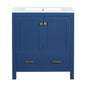 Transitional Blue Bathroom Vanity with Single Ceramic Sink and Solid Wood Frame, 30 Inches