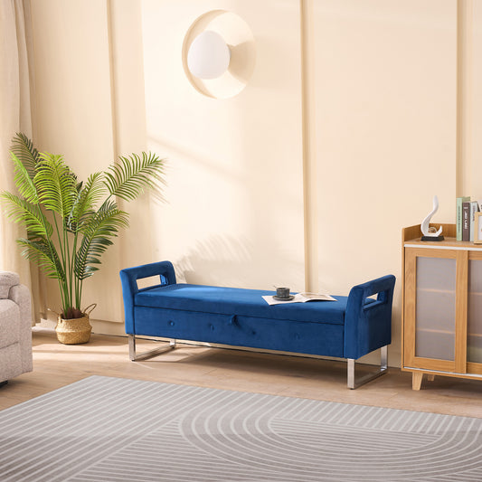 67.91'Wide Velvet Storage Soft Bench with Armrests  for Living Room, Entryway and Bedroom.  Navy