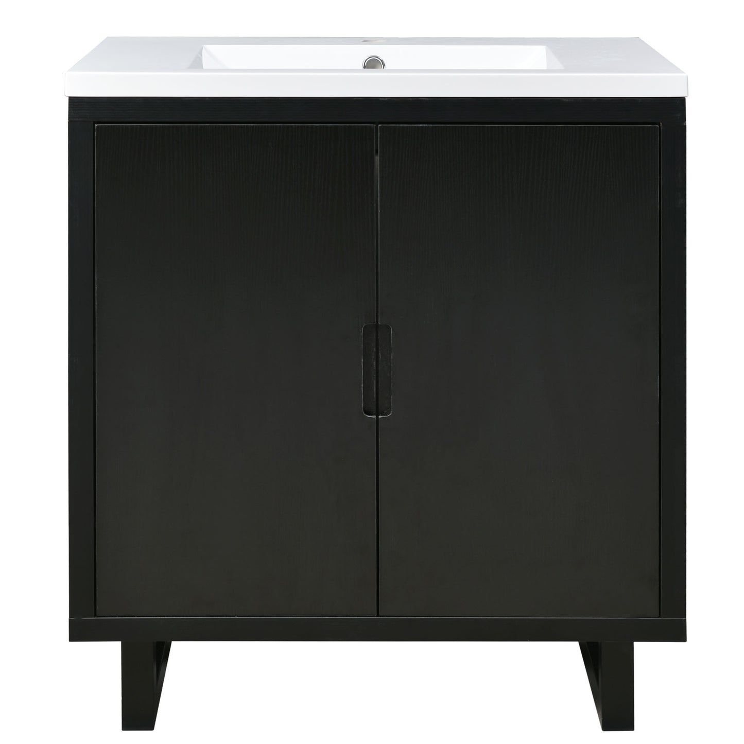 Transitional Style 30' Black Bathroom Vanity Set with Sink and Solid Wood Frame