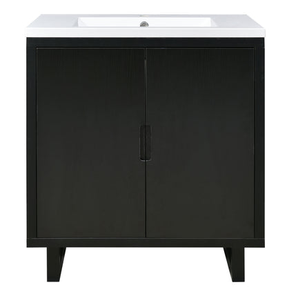 Transitional Style 30' Black Bathroom Vanity Set with Sink and Solid Wood Frame