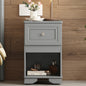 Elegant Design Nightstand with Drawer and Open Shelf for Bedroom, Retro Style Bedside Table with Classic Design and Metal Handle,Gray