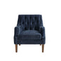 Button Tufted Accent Chair Vintage Style Navy Polyester Solid Wood Legs