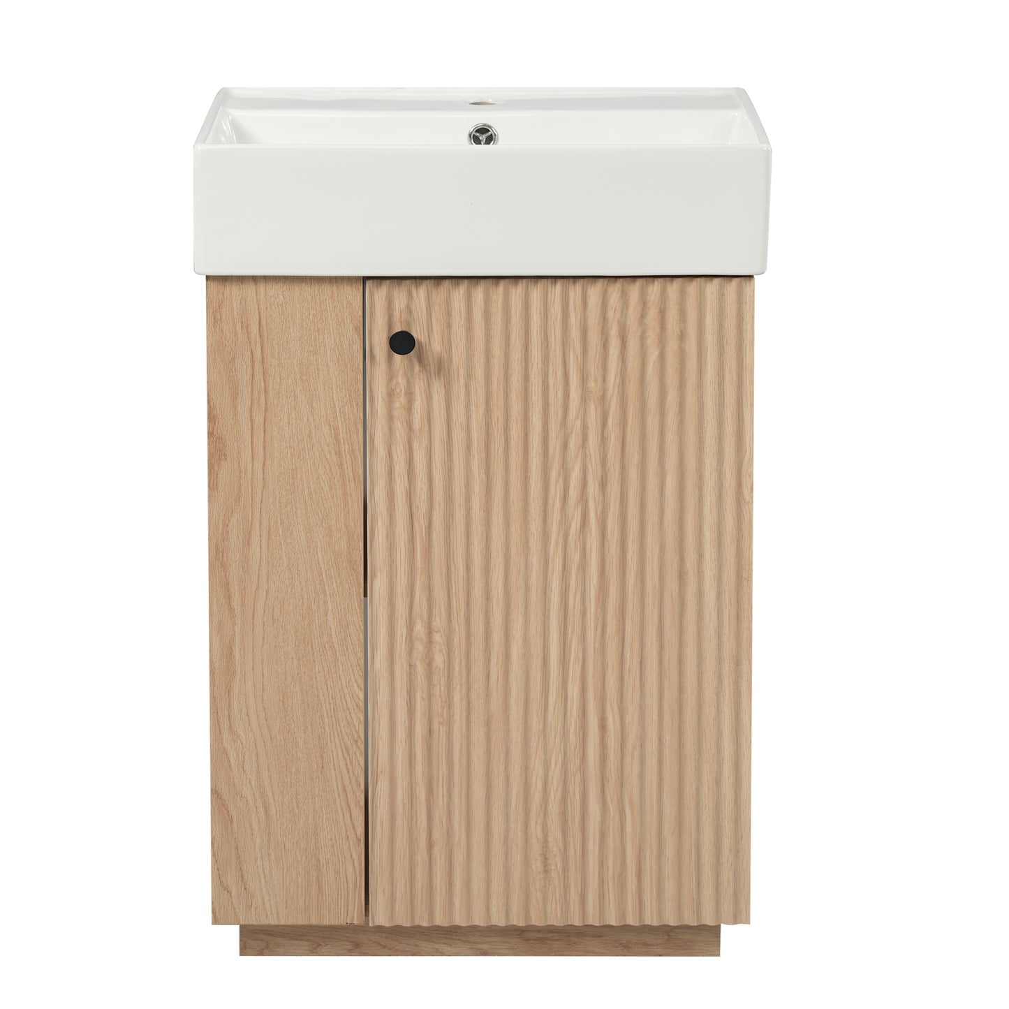 Modern Bathroom Vanity with Ceramic Sink, 21.6' Freestanding Wood Grain Cabinet with Storage - Ideal for Small Bathrooms