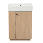 Modern Bathroom Vanity with Ceramic Sink, 21.6' Freestanding Wood Grain Cabinet with Storage - Ideal for Small Bathrooms