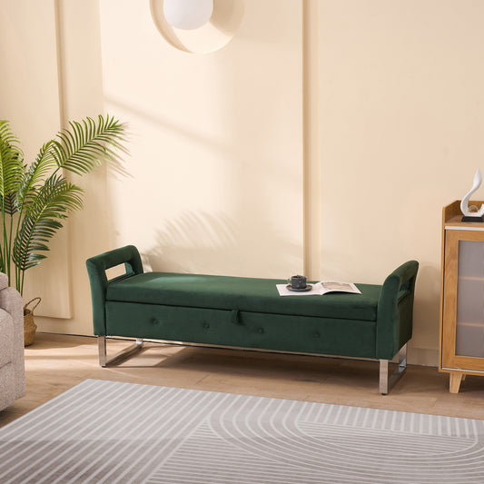 67.91'Wide Velvet Storage Soft Bench with Armrests  for Living Room, Entryway and Bedroom. GREEN