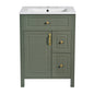 Elegant Bathroom Vanity with Ceramic Sink, Soft Close Storage, and Golden Accents in Solid Wood and MDF, 24-Inch