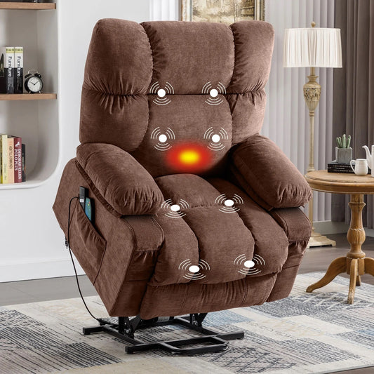 Power Lift Recliner Chair Recliners for Elderly with Heat and Massage Recliner Chair for Living Room with Infinite Position and Side Pocket,USB Charge Port,BROWN