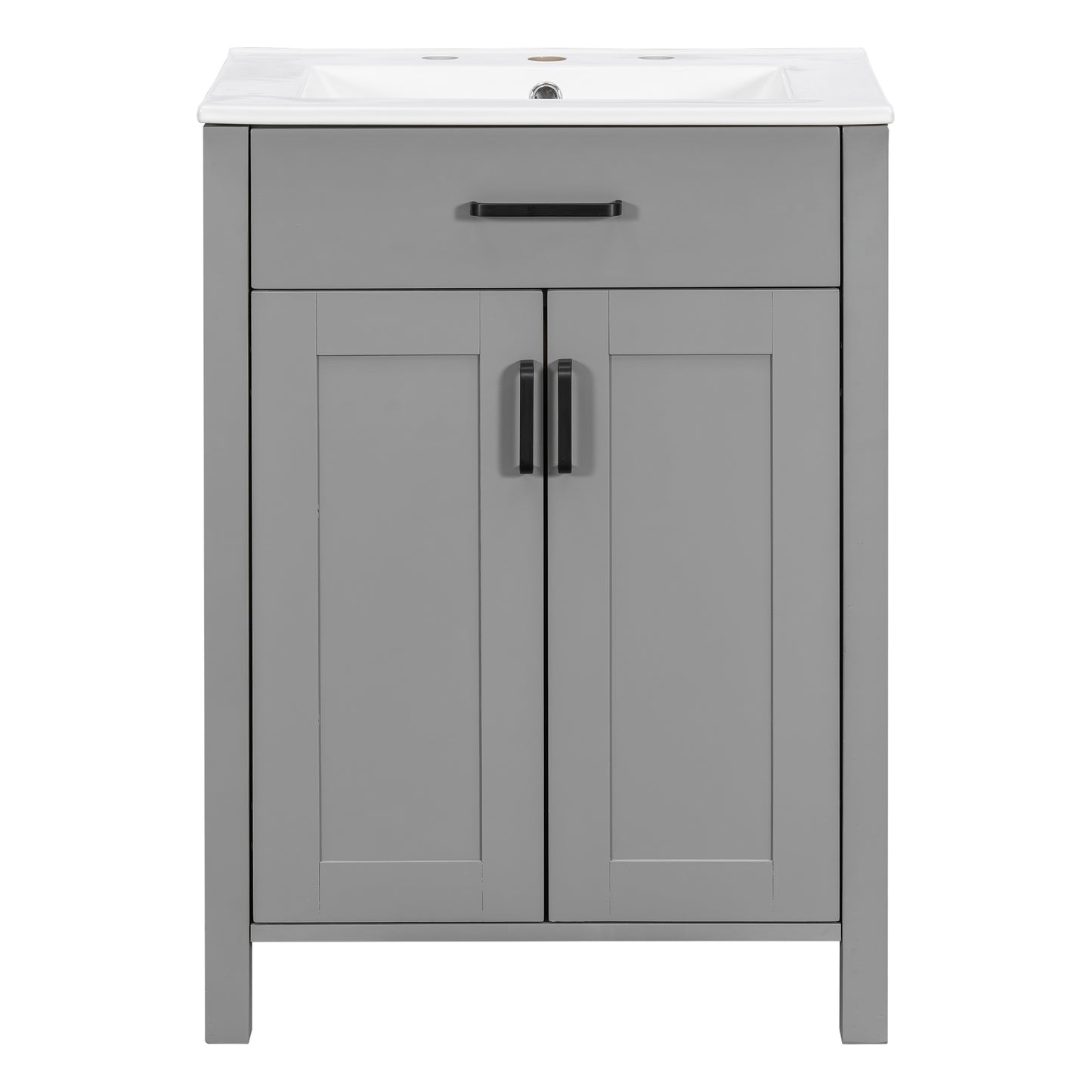 Modern 48-Inch Bathroom Vanity with Ceramic Sink, Soft-Close Doors, Flip Drawer, Double-Layer Door Shelves, Grey Solid Wood+MDF Frame, 48'W x 18.3'D x 34'H