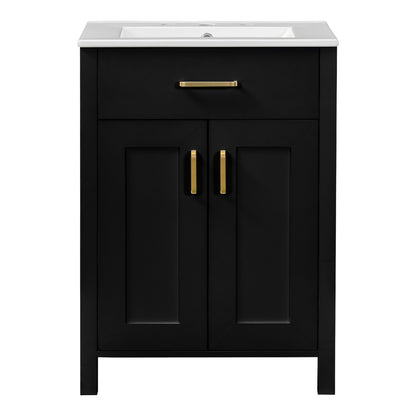 Luxurious 24' Bathroom Vanity Combo with Ceramic Sink, Space-Saving Design, Black, Solid Wood and MDF