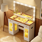 43.3' Vanity Desk with Large Mirror and Hollywood Bulbs, Modern Glass Top Makeup Vanity with Drawers and Power Outlet, Large Dressing Table with 3 Color Lighting Modes & RGB Cabinets for Bedroom