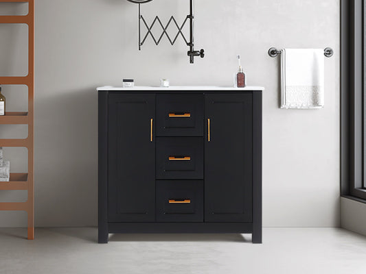 36' Black Bathroom Vanity with Single Sink, Combo Cabinet Undermount Sink, Bathroom Storage Cabinet with 2 Doors and 2 Drawer, Soft Closing, Multifunctional Storage