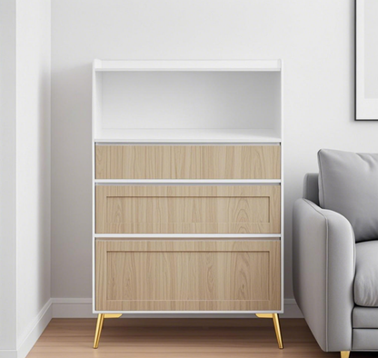 Modern Design Three Drawer Storage Cabinet,Bedroom Clothes Storage Can Be Used in Dining Room, Kitchen, Bedroom. White Solid Wood Frame