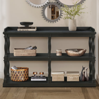 Console Table with 3-Tier Open Storage Spaces And Roman Column Effect Support Legs,Narrow Sofa Entry Table for Living Room, Entryway and Hallway(Black)