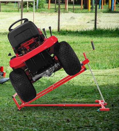 800 Lbs Easy Lawn Mower Lift for Riding Tractors , Capacity Lawn Tractor Lifter, Ride-on Mower, Cleaning Aid, Universal, Lawn Tractor Lift, Lawn Tractor + 45° Tilt Adjustable, red