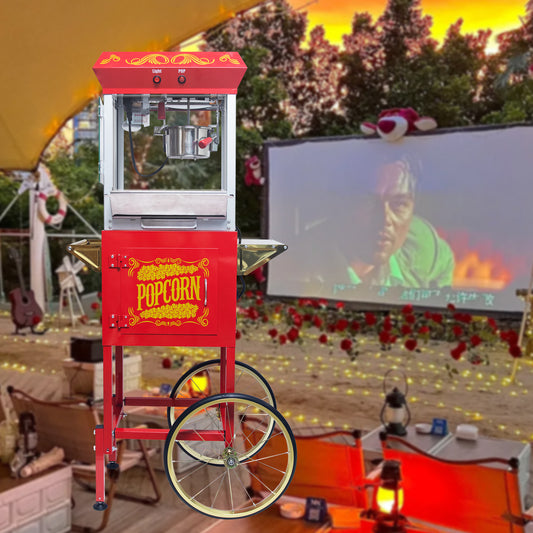 Kaitu Popcorn Machine with Cart – 8oz Popper with Stainless-steel Kettle, Heated Warming Deck, and Old Maids Drawer,Red