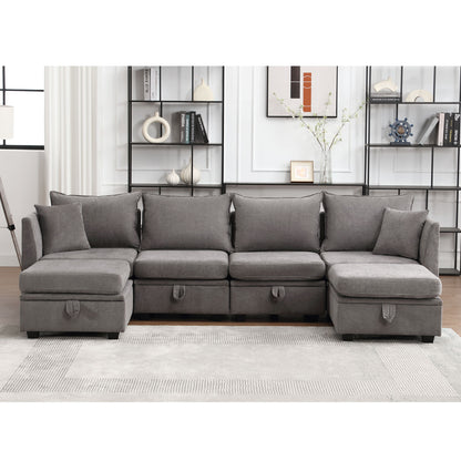Modular Sectional Sofa, Convertible Sofa Couch with Storage, Sleeper Sectional Sofa Set, Flexible Modular Combinations Fabric Couch for Living Room (GREY,6 Seat Sofa)