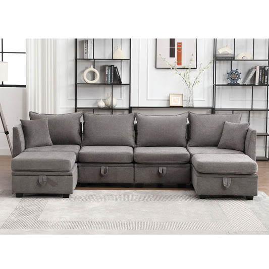 Modular Sectional Sofa, Convertible Sofa Couch with Storage, Sleeper Sectional Sofa Set, Flexible Modular Combinations Fabric Couch for Living Room (GREY,6 Seat Sofa)
