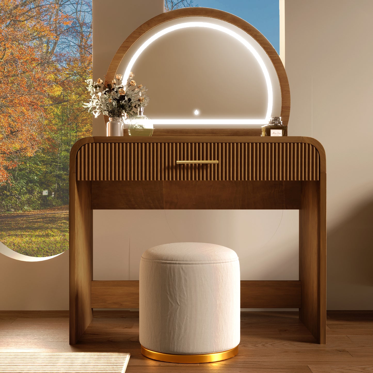 39' Makeup Vanity Table with Mirror Touch Screen Lighted Mirror, Dressing Table with Drawer for Bedroom, Espresso