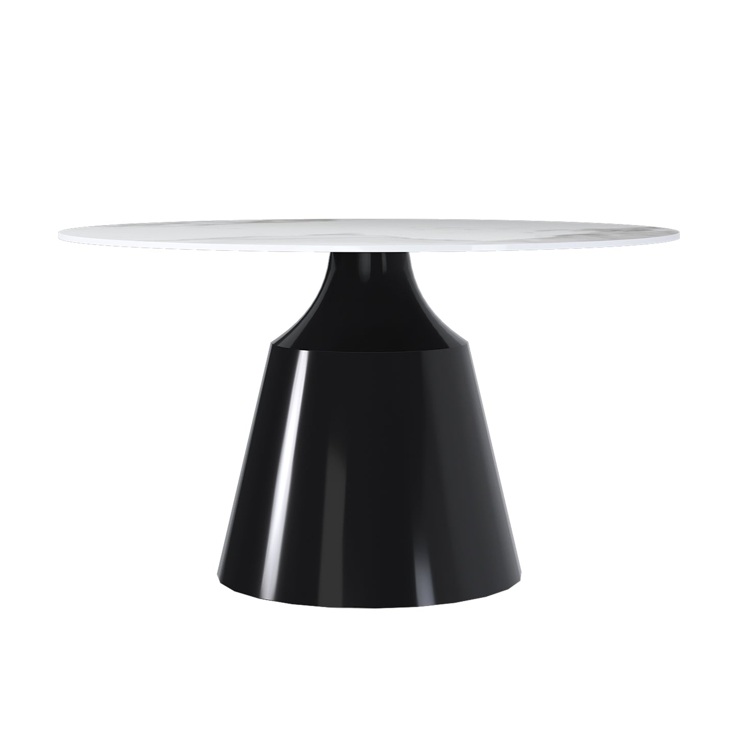 53' Marble Round Dining Table, Sintered Stone Round Dining Table with Stainless Steel Cone Base, Sturdy Dining Table for Kitchen Dining Room for 4-6 people
