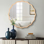 Solid Wood Wavy Mirror--Natural-Wood Vanity Mirror Wall Decor 36' x 36' Modern Mirror Wall Decor for Bathroom, Bedroom, Living Room, Dining Room, Cloakroom, Entryway