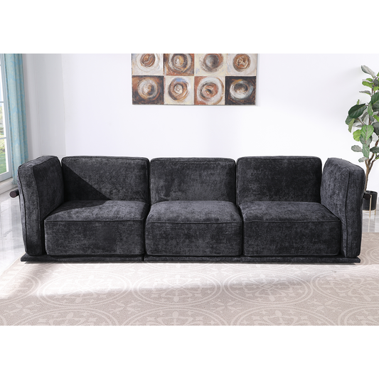 120' length , Fashionable modular sofa with iron and wood frame chenille sofa, black ,uitable for living room