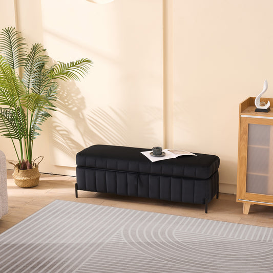 49.21'Wide Velvet Storage Soft Bench  for Living Room, Entryway and Bedroom. Black