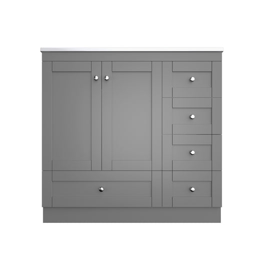 36 Inch Shaker Style Free-Standing Bathroom Vanity Cabinet with Ceramic Sink, Soft-Close Drawers, Soft-Close Doors, Gray MDF