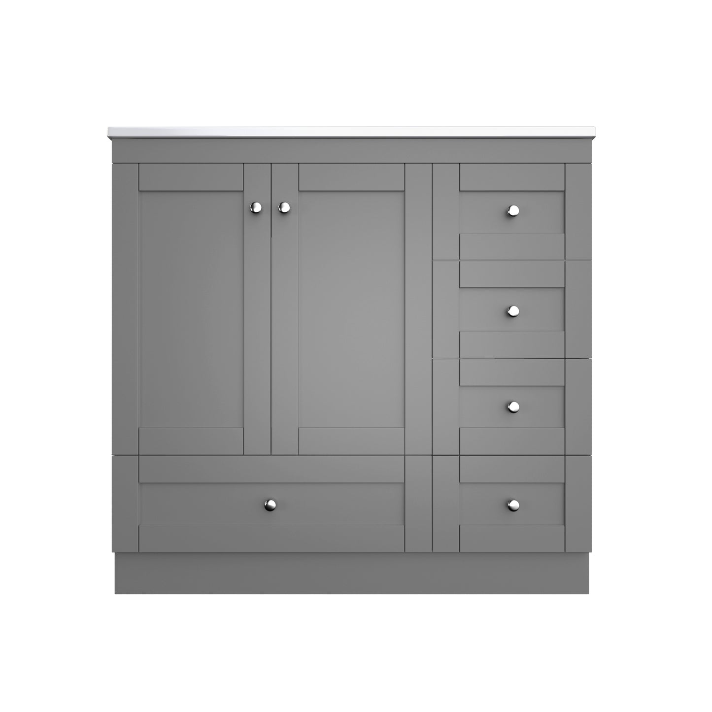 72 inch Shaker Style Free-Standing Bathroom Vanity Cabinet with Ceramic Sink, Soft-close Drawers and Doors in Gray Painted MDF with Aluminum Alloy Handles