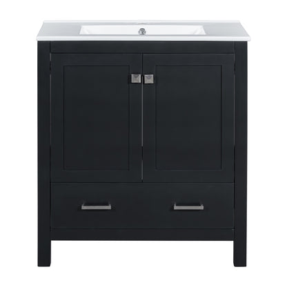Transitional 30' Black Bathroom Vanity with Single Sink, Soft Close Doors, Solid Wood Frame, Ceramic Undermount Sink