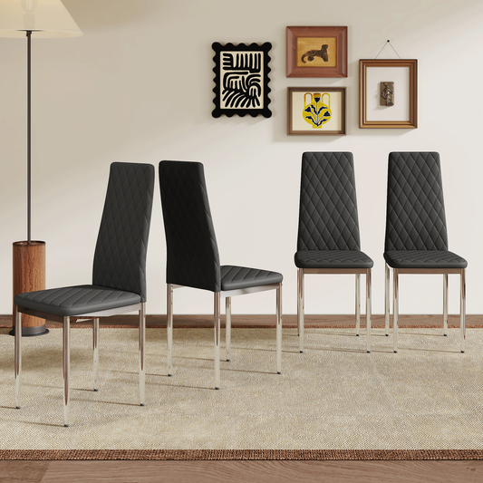 Modern Style Dining Chairs Set of 4 in Black, Essential for Minimalist Homes.Meeting Family Dining Needs,PU Material Seat,Silver Metal Legs,Blending into Various Home Environments.W1151107272