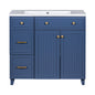 Modern 36' Bathroom Vanity with Ceramic Sink, Soft Close Doors, Adjustable Shelves, Blue Solid Wood+MDF