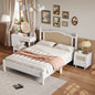 3 Pieces Bedroom Set with Queen Size Wooden Bed Frame, 1 Vintage  Nightstand and 1 Makeup Vanity Set with Stool,White