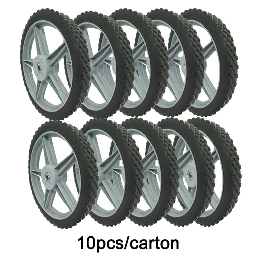 Universal 12' Spoked Plastic Wheel and Tire for Lawn Mowers & Trolley Carts, Black, 10 Pack