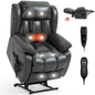 Dual Motor Infinite Position Up to 350 LBS Electric Medium size Leatheraire Grey Power Lift Recliner Chair with 8-Point Vibration Massage and Lumbar Heating