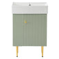 Modern Green Bathroom Vanity with Ceramic Sink, Left Side Storage, MDF Cabinet, Gold Legs, 21.6' W
