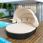 GO Outdoor rattan daybed sunbed with Retractable Canopy Wicker Furniture, Round Outdoor Sectional Sofa Set, black Wicker Furniture Clamshell Seating with Washable Cushions, Backyard, Porch, Beige