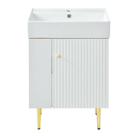 Hearth & Haven Amelia 21.6' Bathroom Vanity with Storage Cabinet, Single Ceramic Sink and Left Side Storage, White