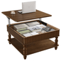 31.5 Inch Square Fluted Lift-Top Coffee Table with Hidden & Open Storage, Hydraulic Raising Mechanism, Retro Solid Wood Legs for Living Room, Sofa (Walnut)