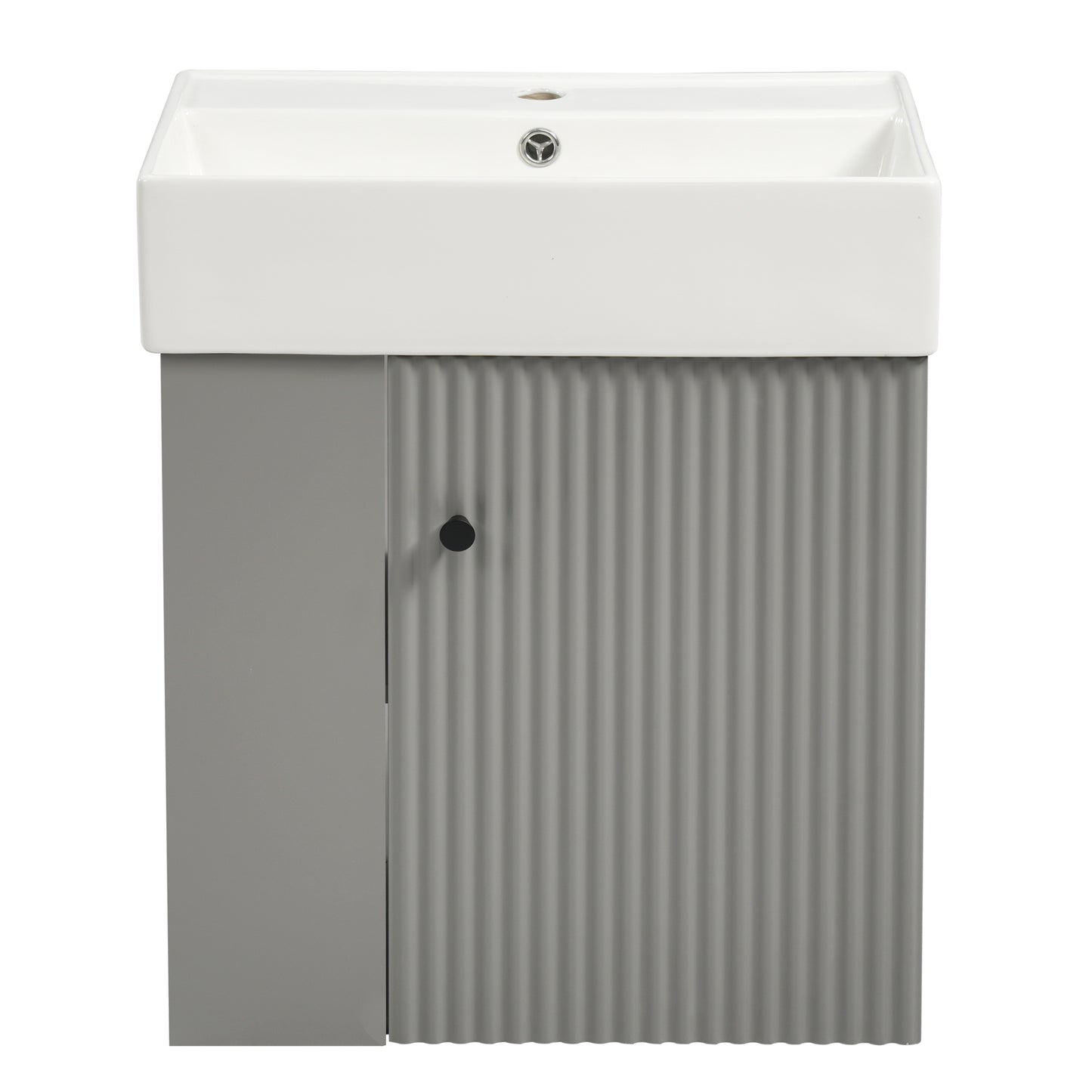 Modern Floating Bathroom Vanity with Ceramic Basin, Left Side Storage, Gray MDF, 21.6 Inch