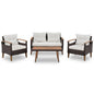 4 Piece PE Rattan Outdoor Sofa Set with Wood Table and Legs, Brown and Beige