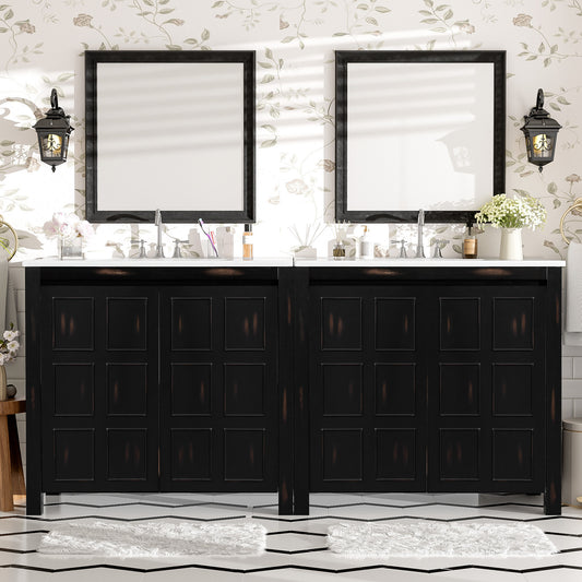 72' Bathroom Vanity Set with Double Vanities (Separate), Double Ceramic Sinks, Soft-Close Doors & Adjustable Shelf – Retro Espresso Storage Cabinet for Stylish Bathroom Organization
