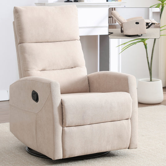 Manual Recliner Chair with Rocker and Swivel in Fabric for Living Room, Beige