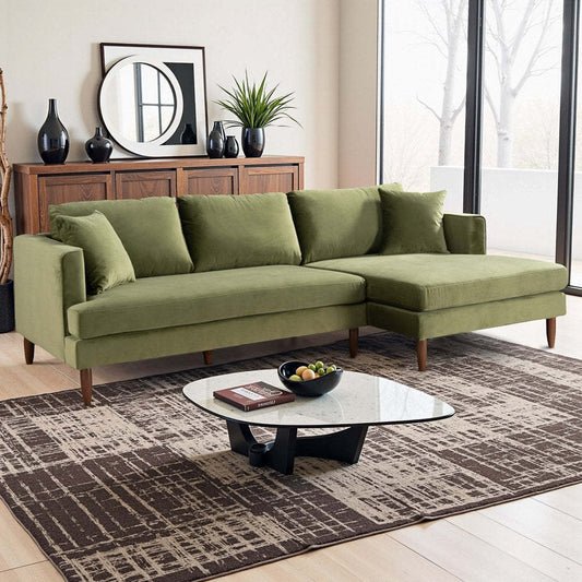 Blake L-Shaped Olive Green Velvet Sectional Sofa Right Facing
