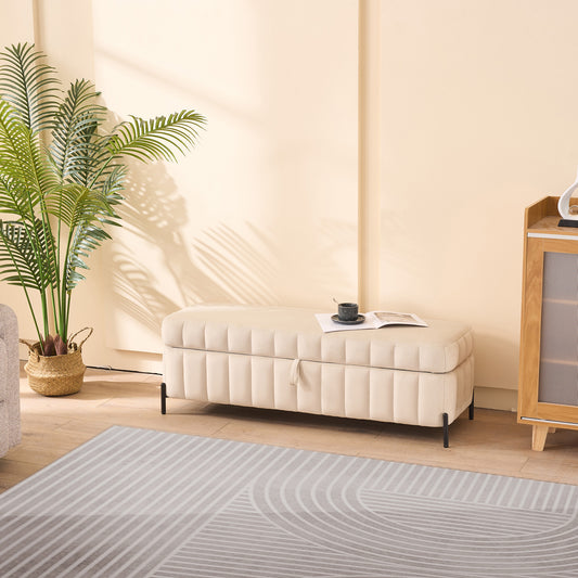 49.21'Wide Velvet Storage Soft Bench  for Living Room, Entryway and Bedroom. Beige