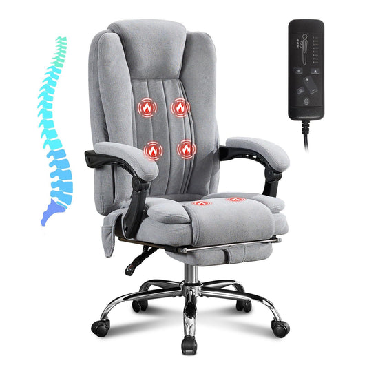 Massage Office Chair with Heat and 6 Vibration Points,Executive Office Chair with Foot Rest and Padded Armrests,Reclining Backrest and Wheels