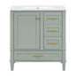 Modern 30-Inch Bathroom Vanity Set with Sink, featuring soft-close doors, Sage Green solid wood frame, MDF cabinet, and 3-drawer design
