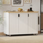 K&K 51' Fluted Kitchen Island with Drop Leaf, Farmhouse Accent Kitchen Island on Wheels with Internal Storage Rack, Rolling Kitchen Cart with Towel Rack for Kitchen, Dining Room, White Ash