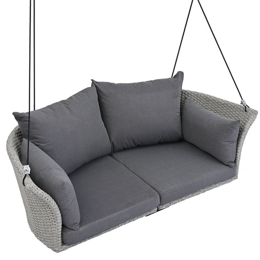 51.9' 2-Person Hanging Seat, Rattan Woven Swing Chair, Porch Swing With Ropes, Wicker and Cushion