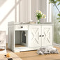 GO Cat Litter Box Enclosure, Litter Box Furniture Hidden with Cat Litter Mat, Indoor Cat House with Storage Drawer Side Table, Farmhouse Style Cat Box Cabinet for Living Room, White