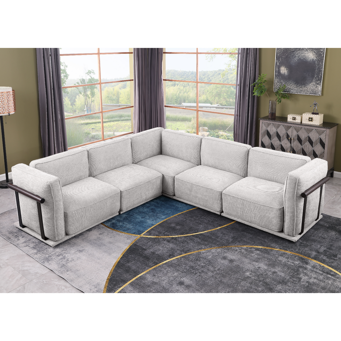 120' length , Fashionable modular sofa with iron and wood frame chenille sofa Light Gray ,uitable for living room